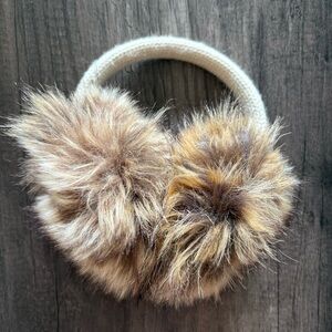 Indigo Faux Fur Earmuffs with Cream Knit Band